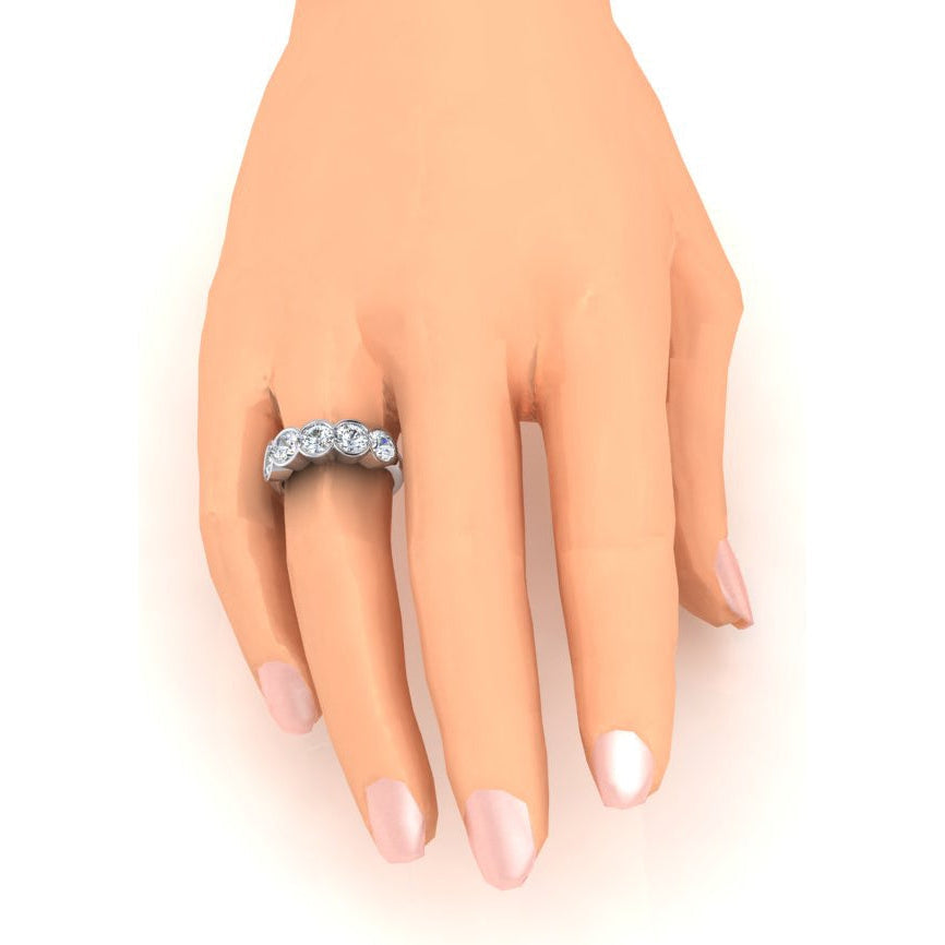 5 Stone Half Bezel Real Round Diamond Band 3 Carats