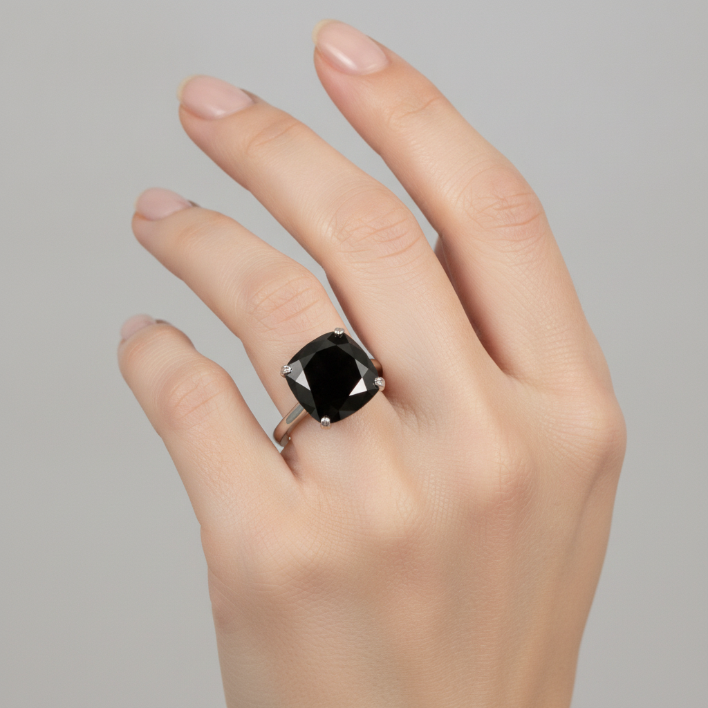 Black Diamond Engagement Ring 5 Carat Real Cushion Solitaire Knife Edge 14K White Gold