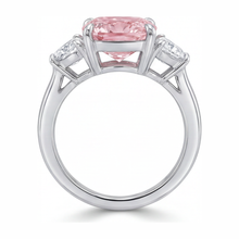 Pink Diamond Ring 5 Carat Lab Grown Cushion Three Stone 14K White Gold