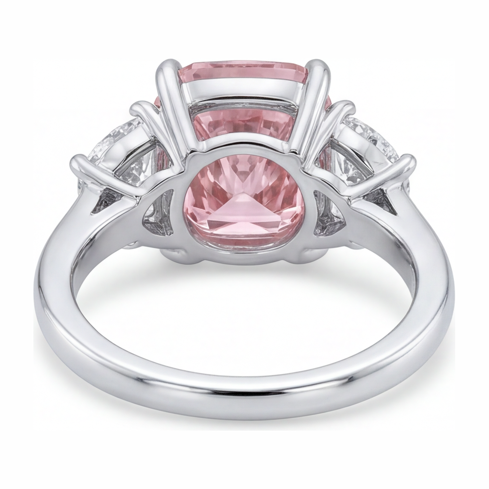 Pink Diamond Ring 5 Carat Lab Grown Cushion Three Stone 14K White Gold