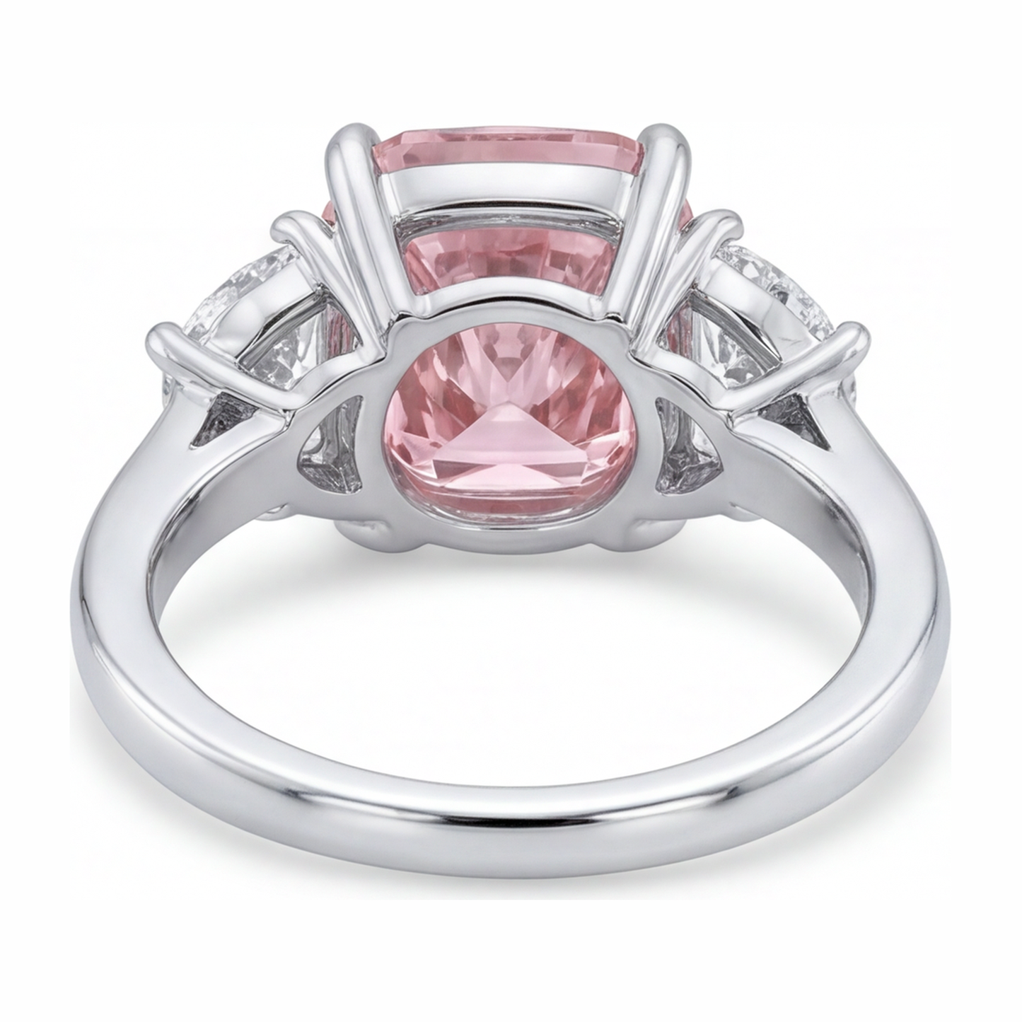 Pink Diamond Ring 5 Carat Lab Grown Cushion Three Stone 14K White Gold