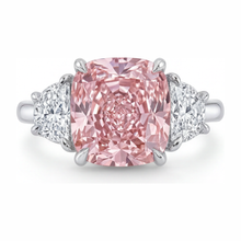 Pink Diamond Ring 5 Carat Lab Grown Cushion Three Stone 14K White Gold