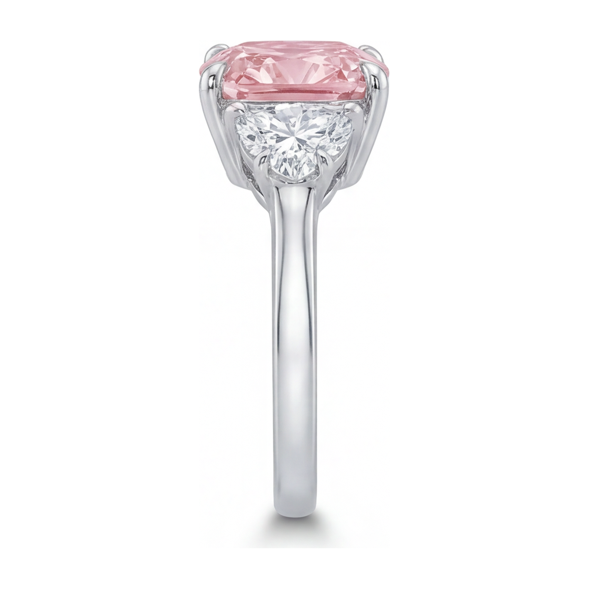Pink Diamond Ring 5 Carat Lab Grown Cushion Three Stone 14K White Gold