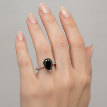 Dark Diamond Engagement Ring 5 Carat Real Pear Black Solitaire Tapered 14K White Gold