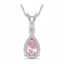 Pink Diamond Necklace 5 Carat Lab Grown Pear Split Shank Solitaire Pendant 14K White Gold