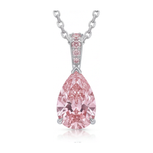 Pink Diamond Pendant Necklace 5 Carat Lab Grown Pear Pave Solitaire 14K White Gold