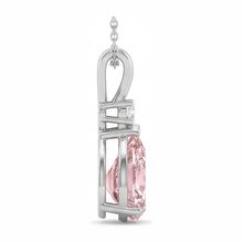 Pink Diamond Necklace 5 Carat Lab Grown Pear Split Shank Solitaire Pendant 14K White Gold