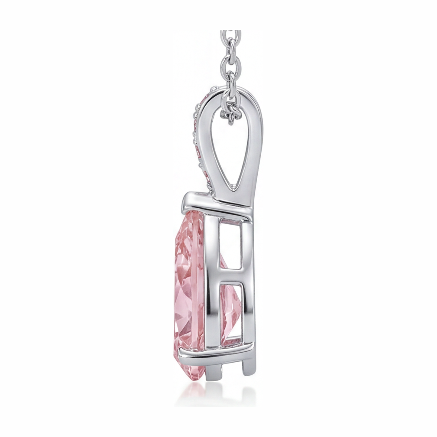 Pink Diamond Pendant Necklace 5 Carat Lab Grown Pear Pave Solitaire 14K White Gold