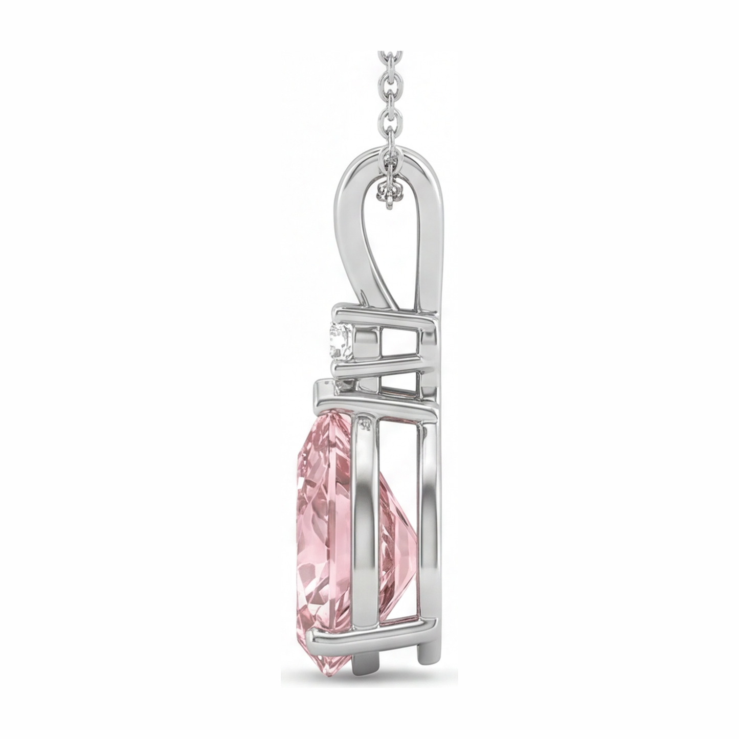 Pink Diamond Necklace 5 Carat Lab Grown Pear Split Shank Solitaire Pendant 14K White Gold