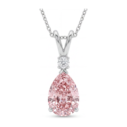 Pink Diamond Necklace 5 Carat Lab Grown Pear Split Shank Solitaire Pendant 14K White Gold