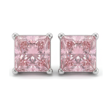 Pink Diamond Earrings 5 Carat Lab Grown Princess Solitaire 14K White Gold
