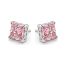 Pink Diamond Earrings 5 Carat Lab Grown Princess Solitaire 14K White Gold