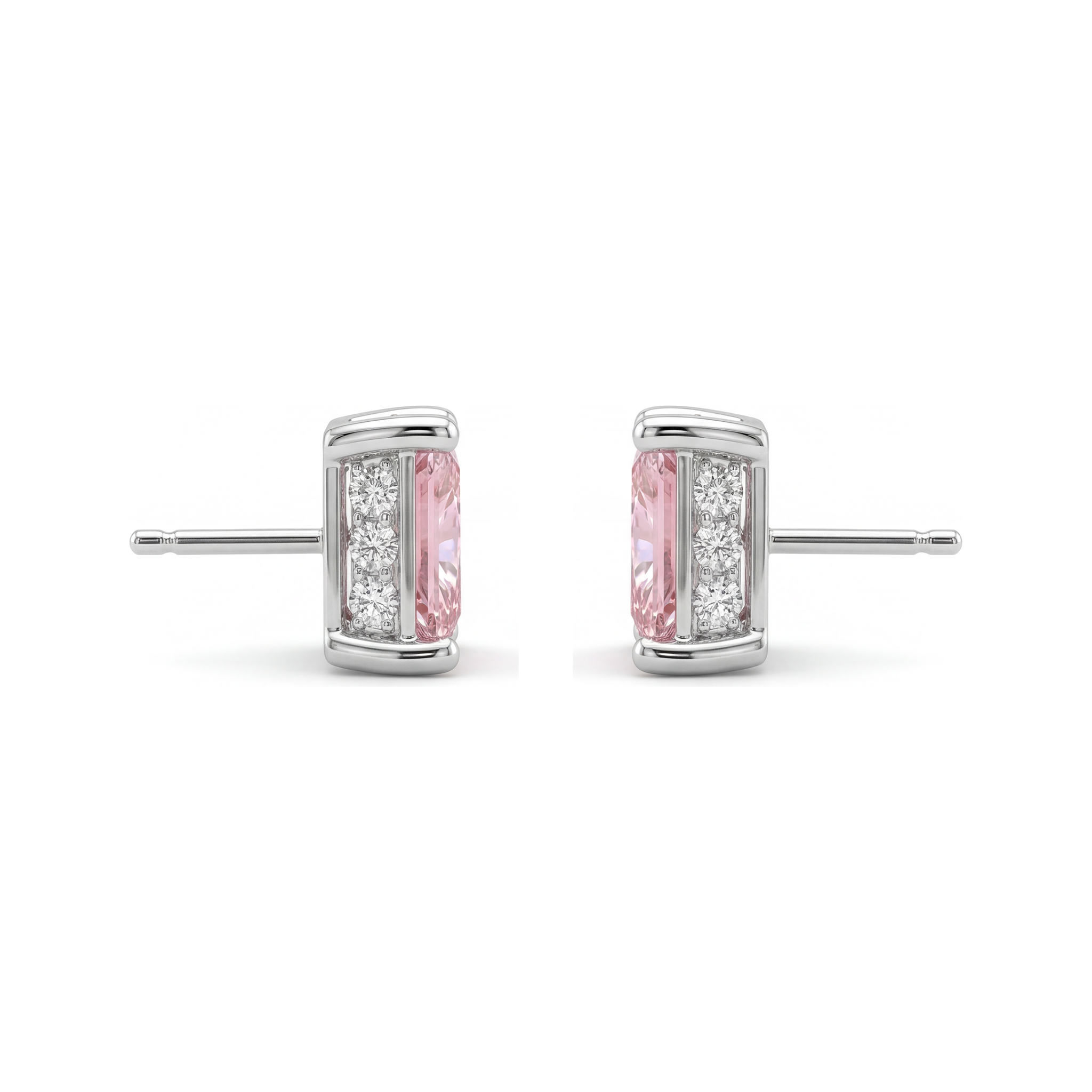 Pink Diamond Earrings 5 Carat Lab Grown Princess Solitaire 14K White Gold