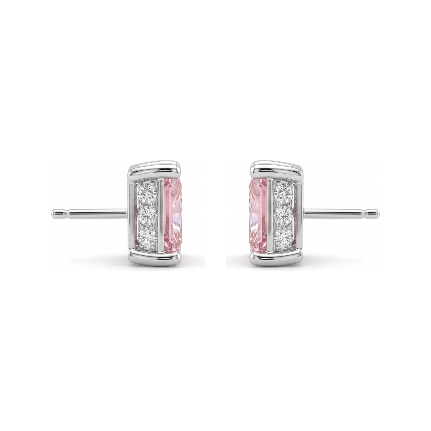 Pink Diamond Earrings 5 Carat Lab Grown Princess Solitaire 14K White Gold