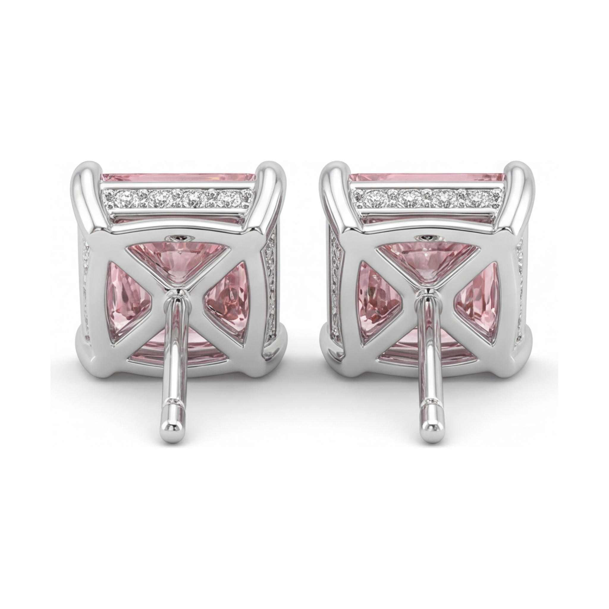 Pink Diamond Earrings 5 Carat Lab Grown Princess Solitaire 14K White Gold