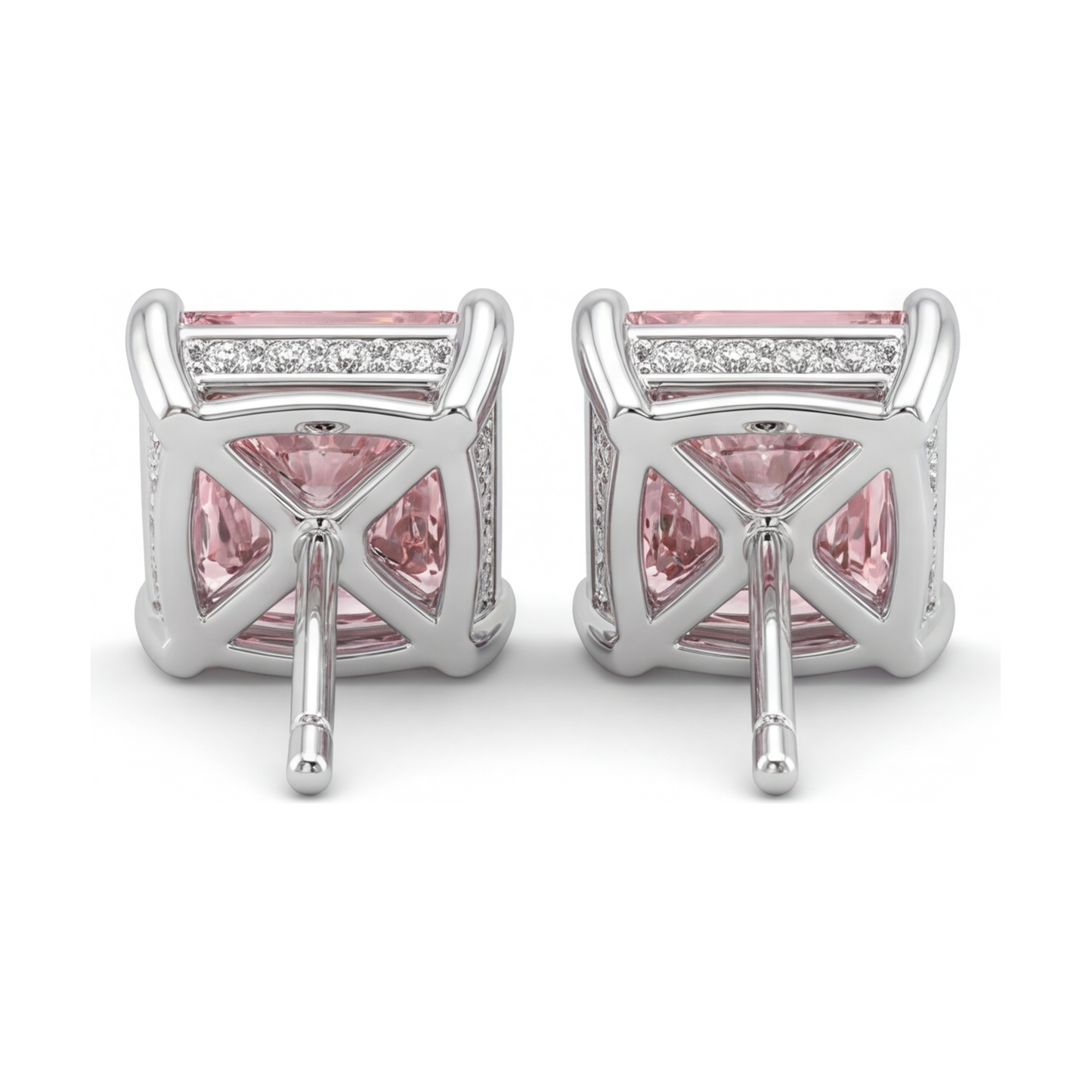 Pink Diamond Earrings 5 Carat Lab Grown Princess Solitaire 14K White Gold