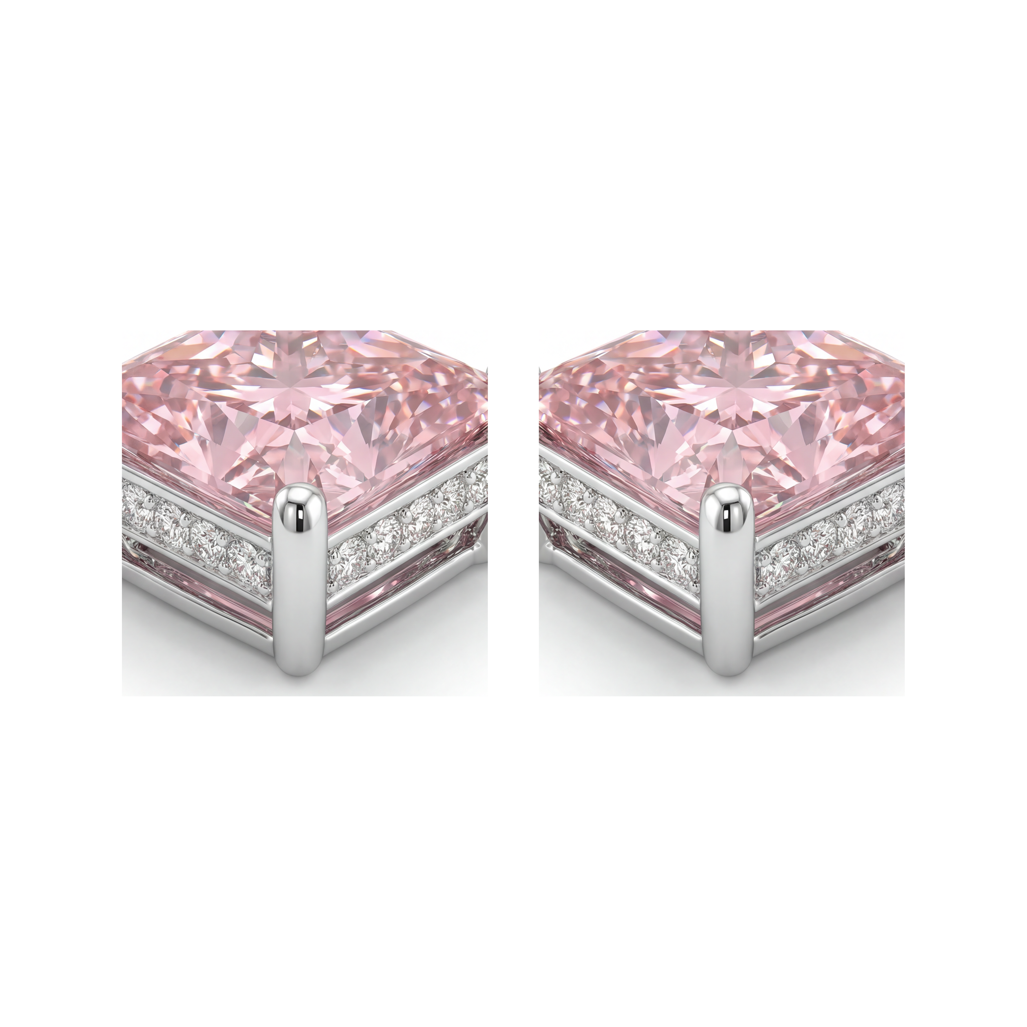 Pink Diamond Earrings 5 Carat Lab Grown Princess Solitaire 14K White Gold