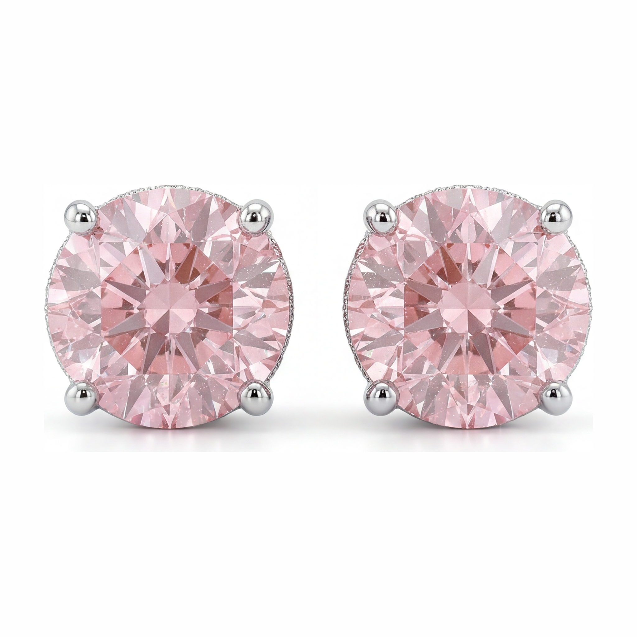 Lab Grown Pink Diamond Earrings 5 Carat Round Hidden Halo 14K White Gold