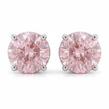 Lab Grown Pink Diamond Earrings 5 Carat Round Hidden Halo 14K White Gold