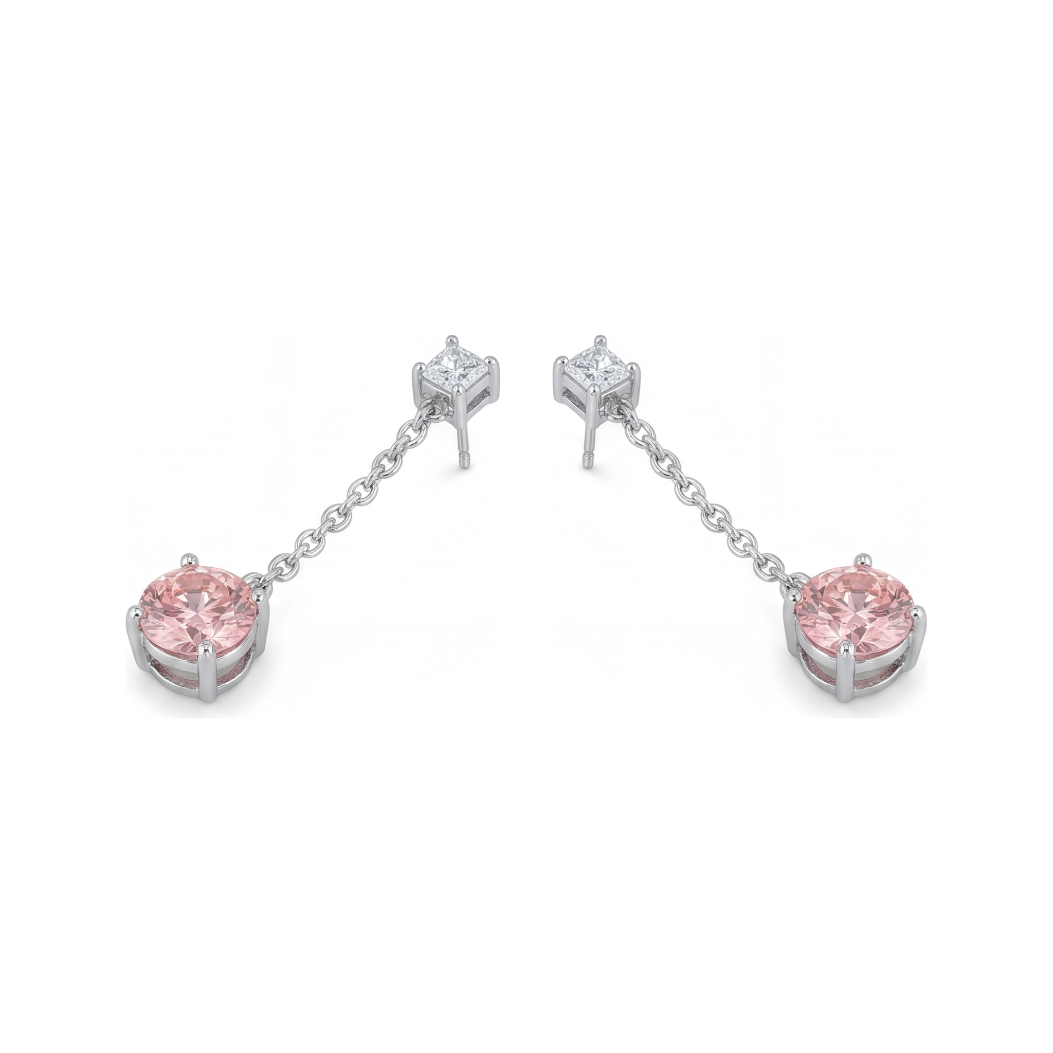 Pink Diamond Earrings 5 Carat Lab Grown Round Solitaire Plain 14K White Gold