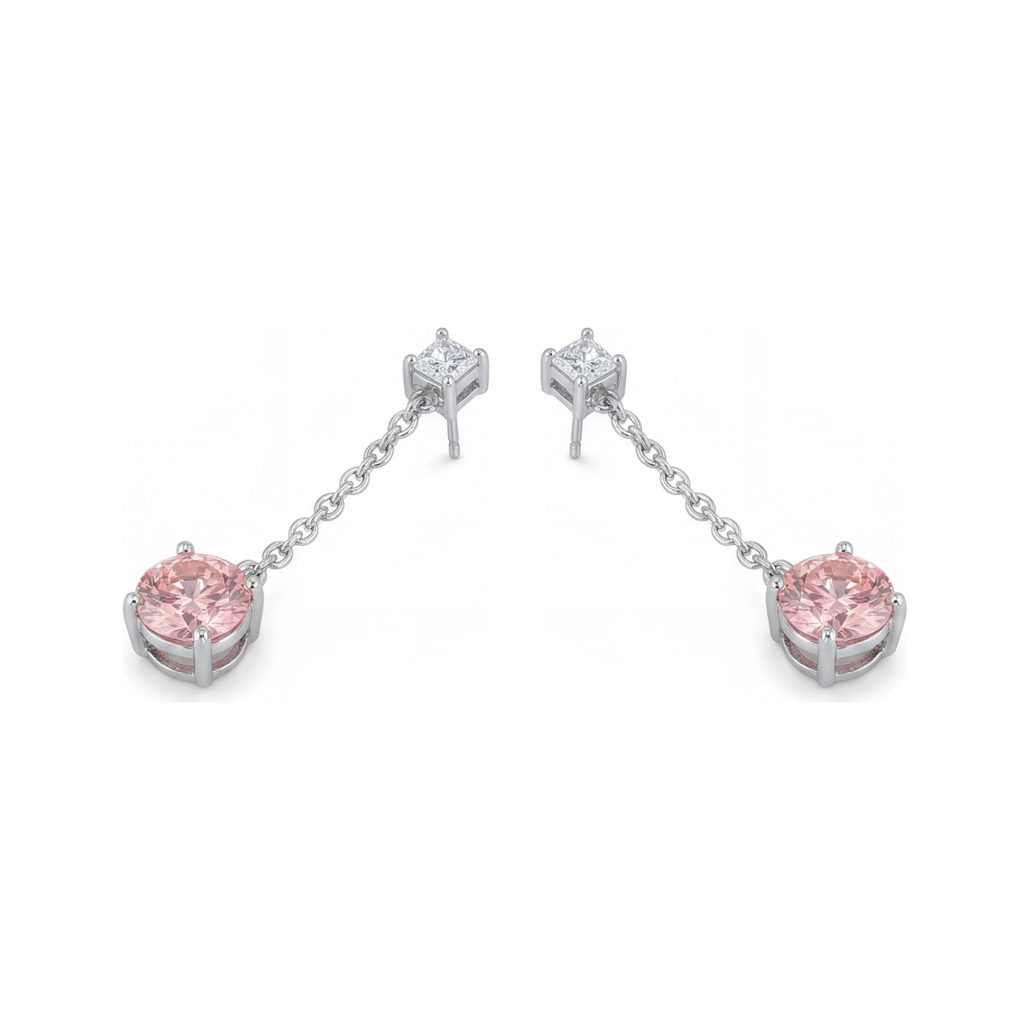 Pink Diamond Earrings 5 Carat Lab Grown Round Solitaire Plain 14K White Gold