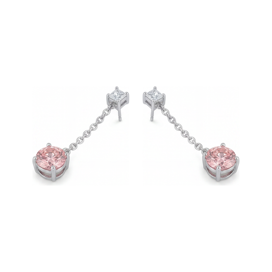 Pink Diamond Earrings 5 Carat Lab Grown Round Solitaire Plain 14K White Gold