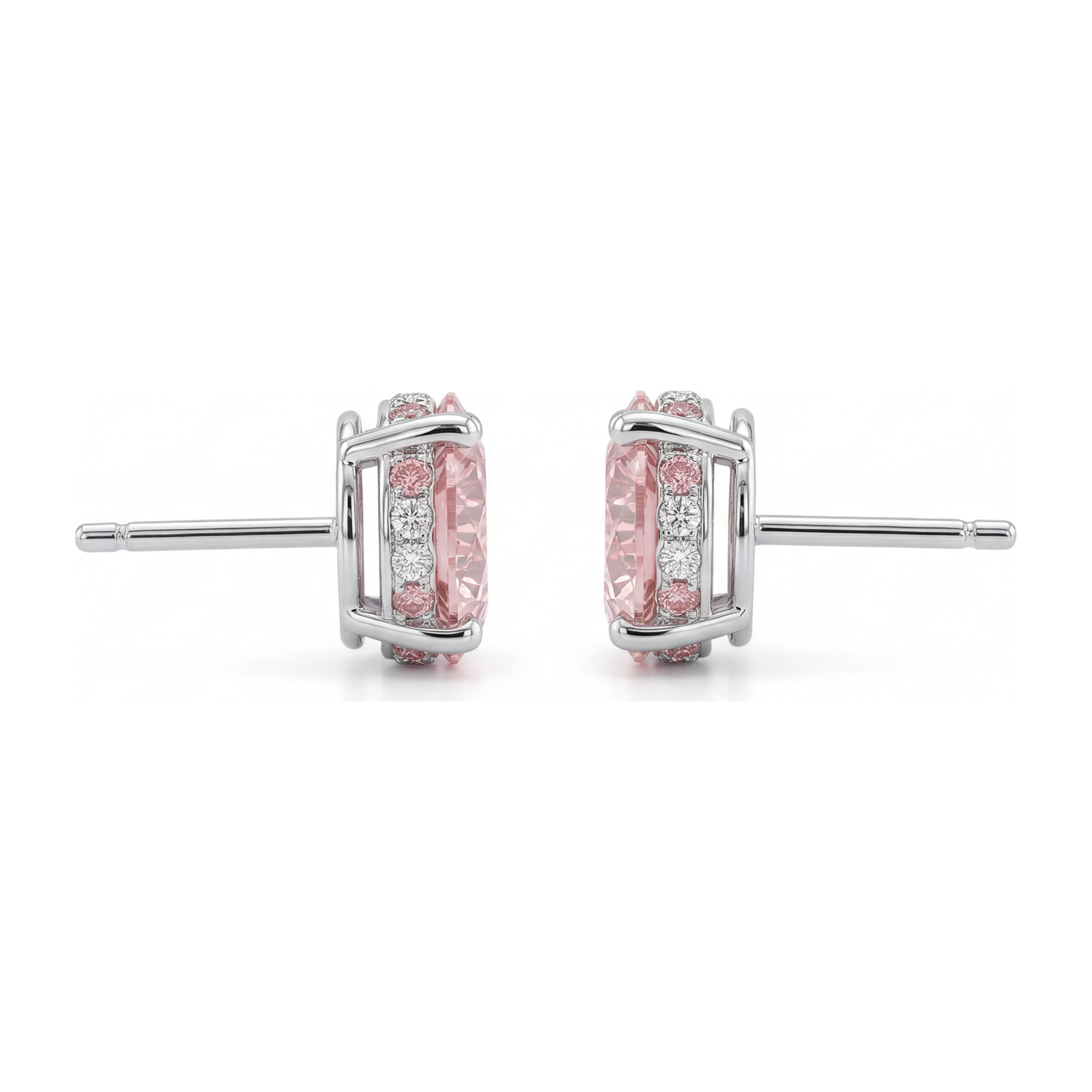 Lab Grown Pink Diamond Earrings 5 Carat Round Hidden Halo 14K White Gold