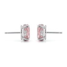 Lab Grown Pink Diamond Earrings 5 Carat Round Hidden Halo 14K White Gold