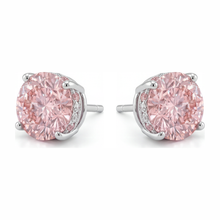 Lab Grown Pink Diamond Earrings 5 Carat Round Hidden Halo 14K White Gold