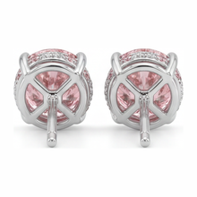 Lab Grown Pink Diamond Earrings 5 Carat Round Hidden Halo 14K White Gold