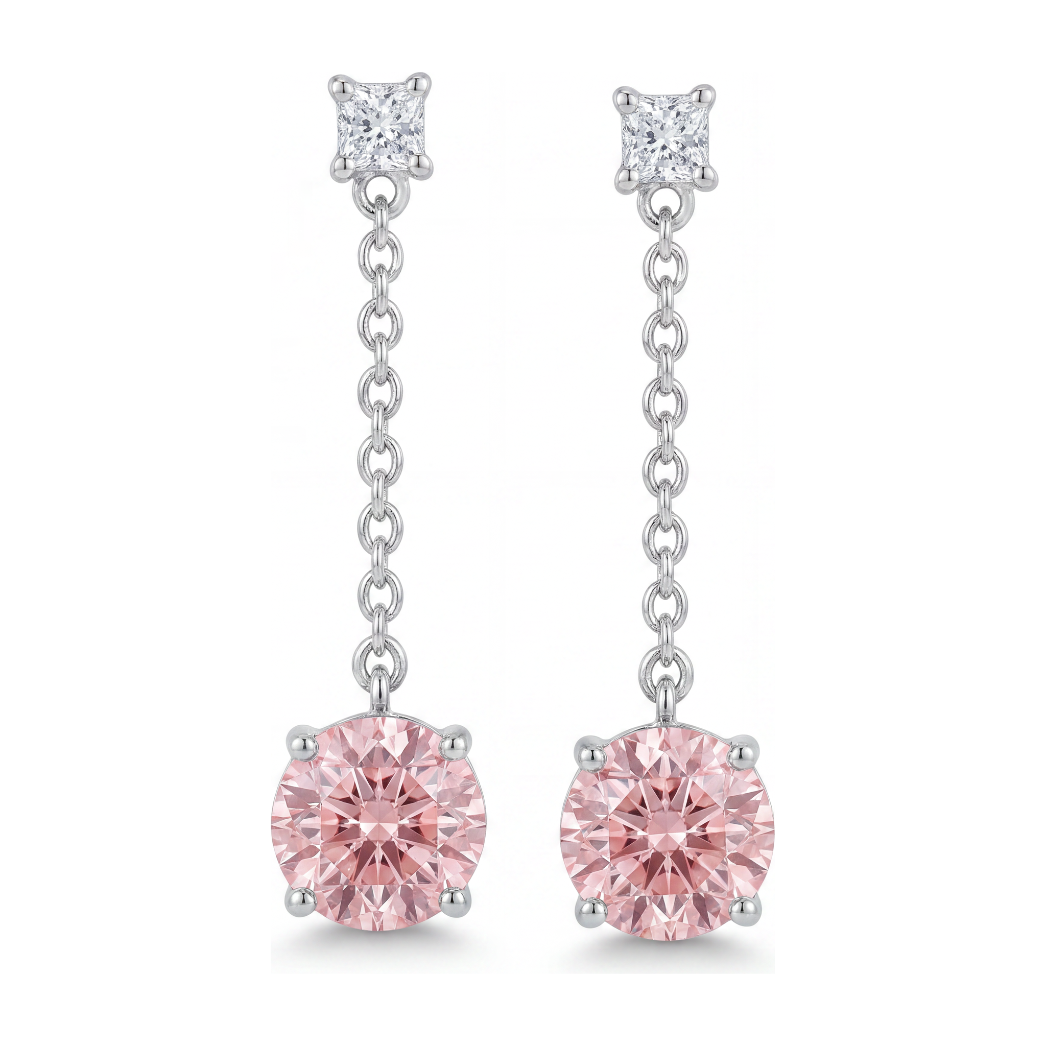 Pink Diamond Earrings 5 Carat Lab Grown Round Solitaire Plain 14K White Gold