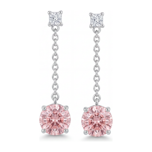Pink Diamond Earrings 5 Carat Lab Grown Round Solitaire Plain 14K White Gold