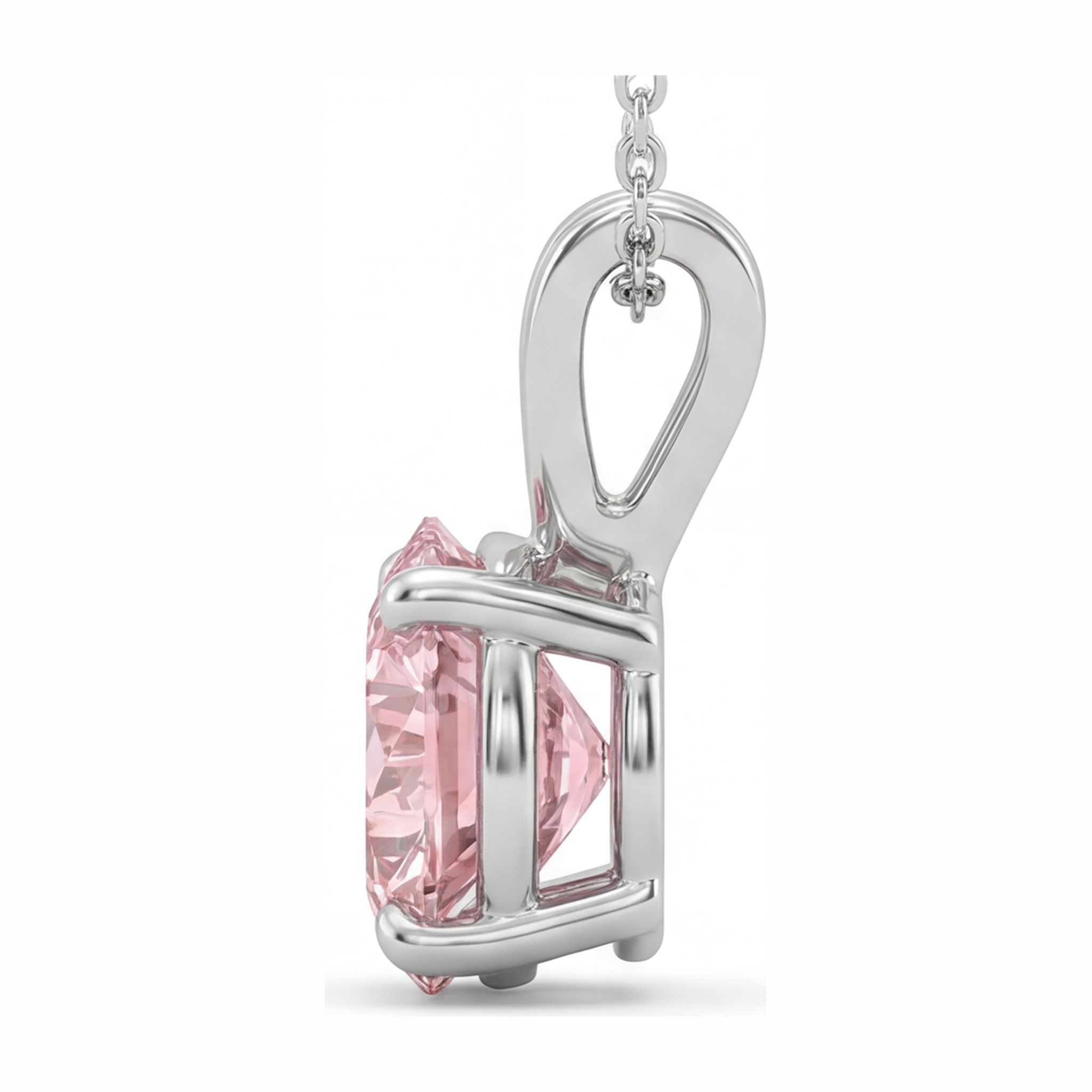 Pink Diamond Necklace 5 Carat Lab Grown Round Solitaire Pendant 14K White Gold