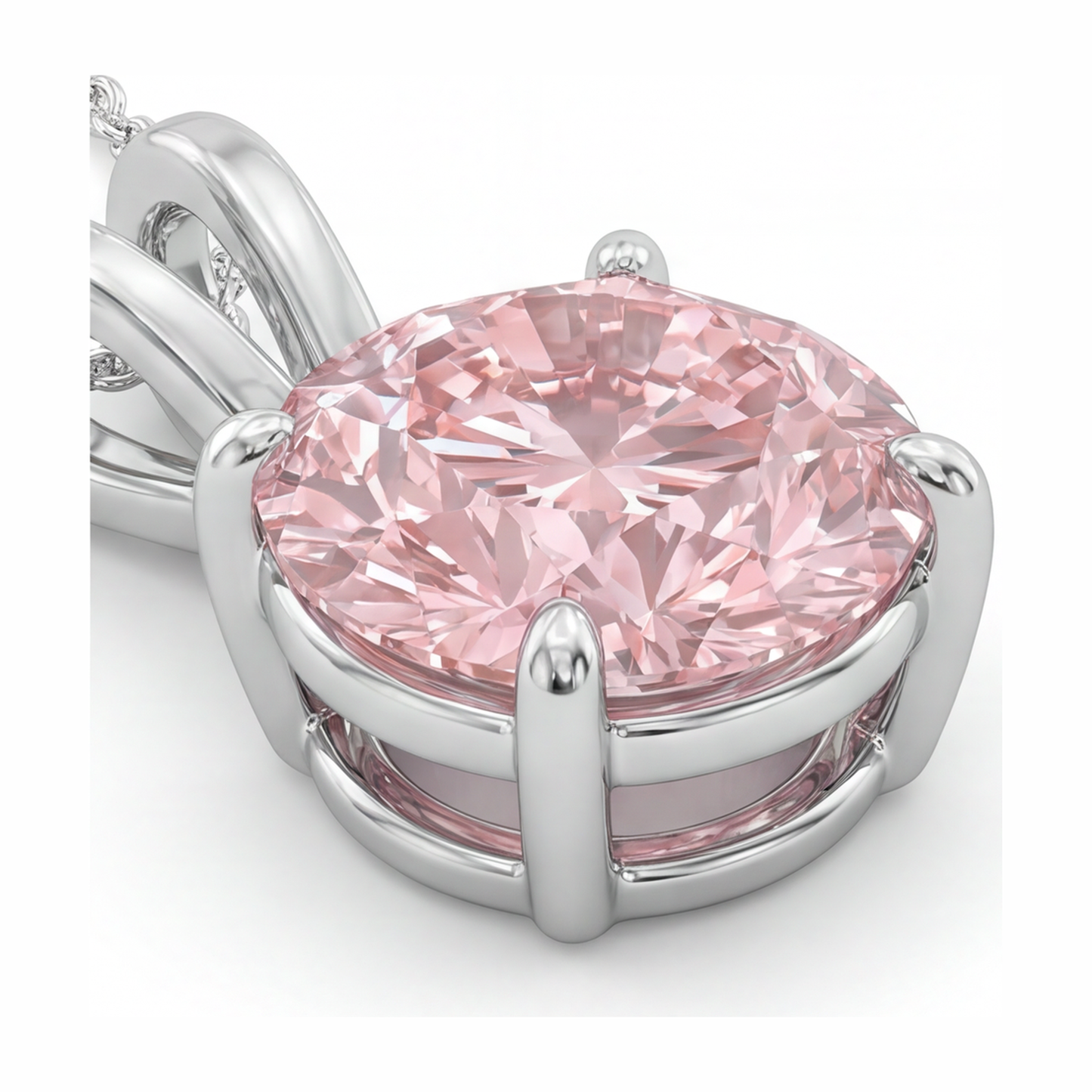 Pink Diamond Necklace 5 Carat Lab Grown Round Solitaire Pendant 14K White Gold