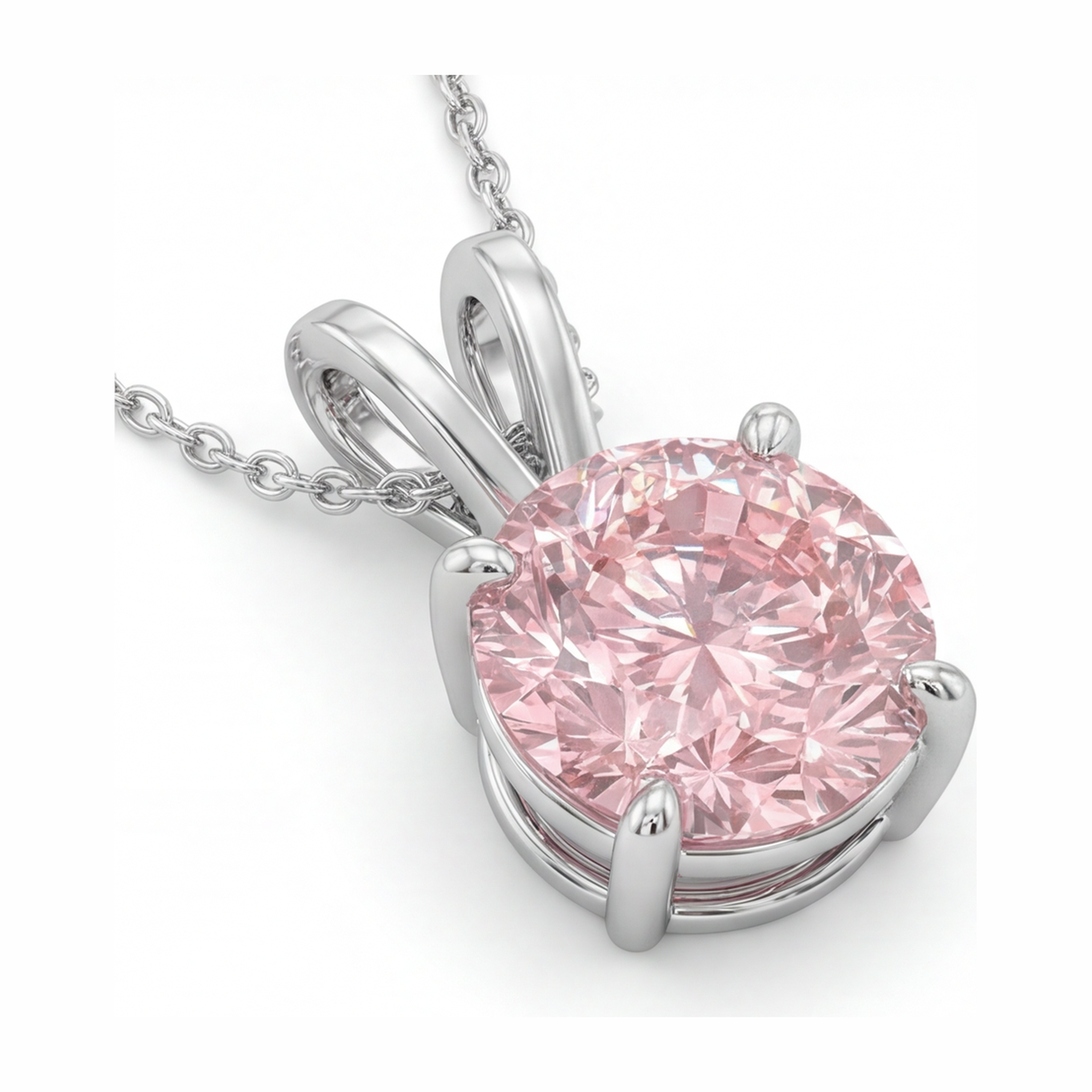 Pink Diamond Necklace 5 Carat Lab Grown Round Solitaire Pendant 14K White Gold