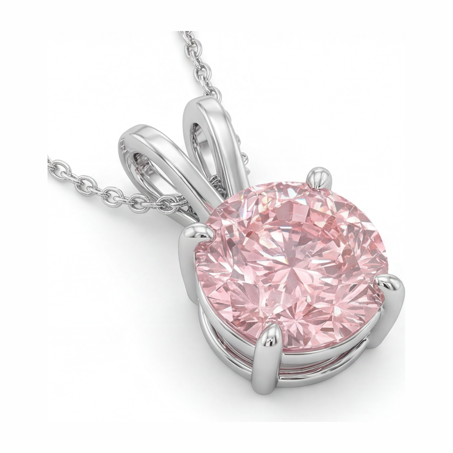 Pink Diamond Necklace 5 Carat Lab Grown Round Solitaire Pendant 14K White Gold