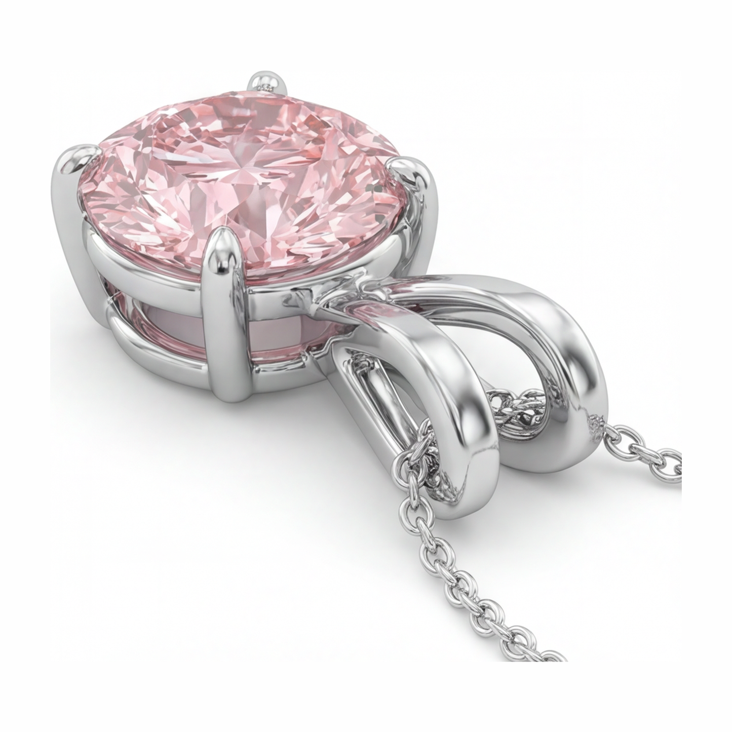 Pink Diamond Necklace 5 Carat Lab Grown Round Solitaire Pendant 14K White Gold
