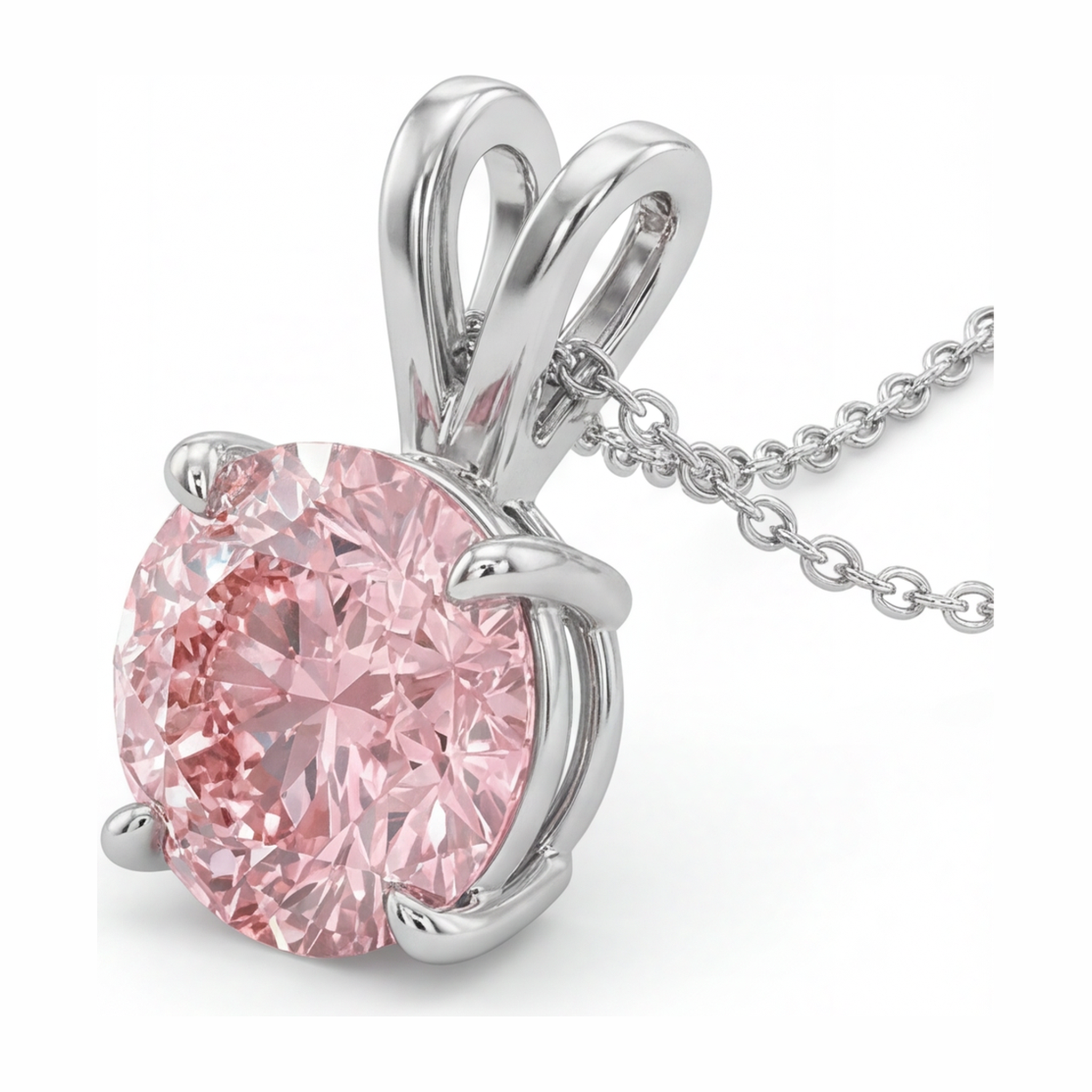 Pink Diamond Necklace 5 Carat Lab Grown Round Solitaire Pendant 14K White Gold