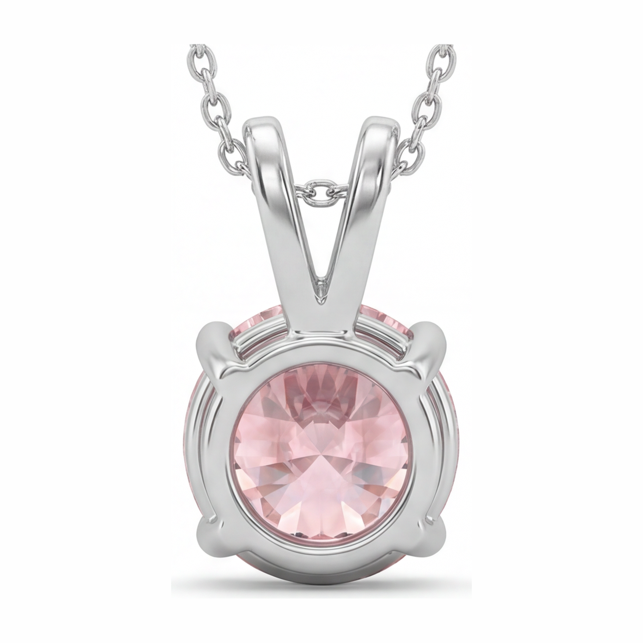 Pink Diamond Necklace 5 Carat Lab Grown Round Solitaire Pendant 14K White Gold