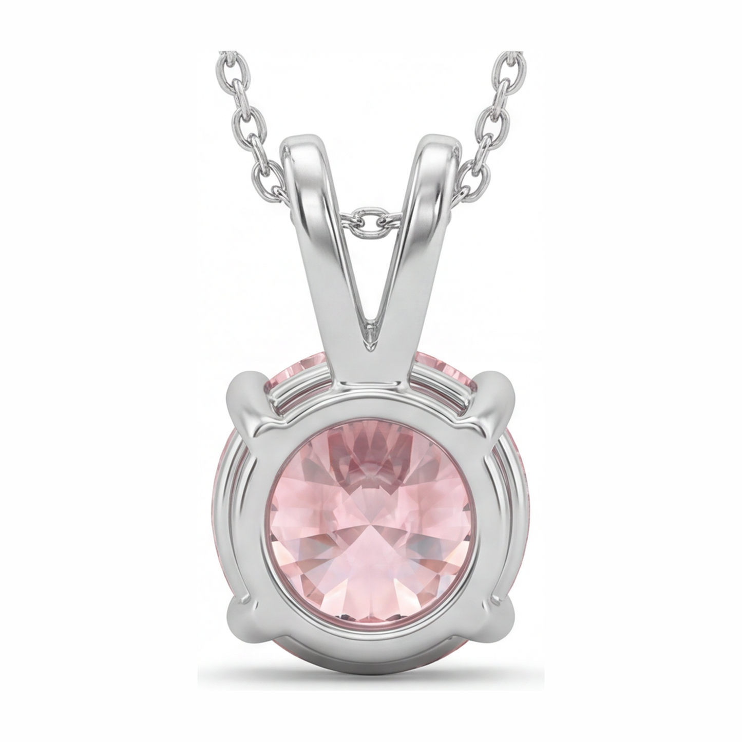 Pink Diamond Necklace 5 Carat Lab Grown Round Solitaire Pendant 14K White Gold