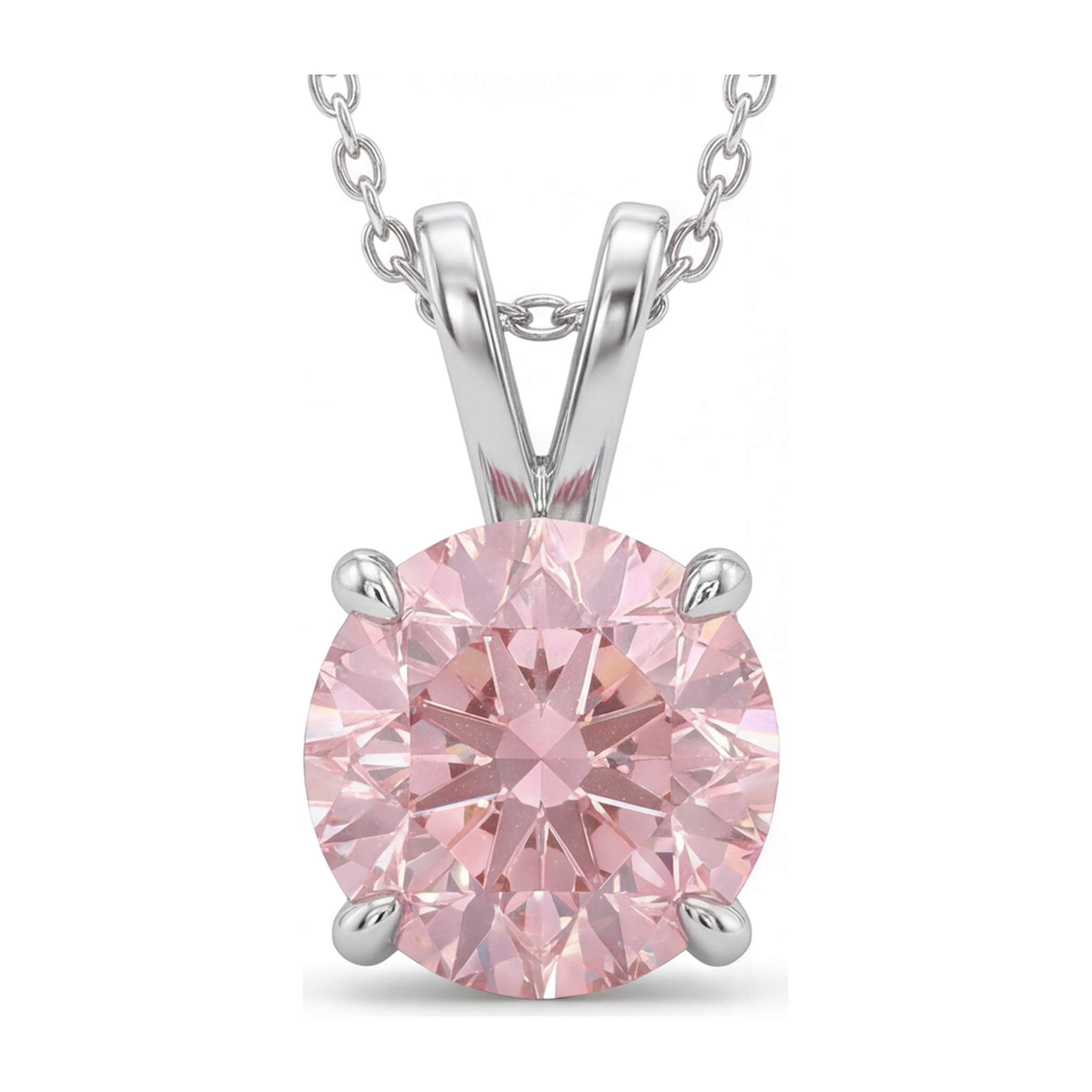 Pink Diamond Necklace 5 Carat Lab Grown Round Solitaire Pendant 14K White Gold