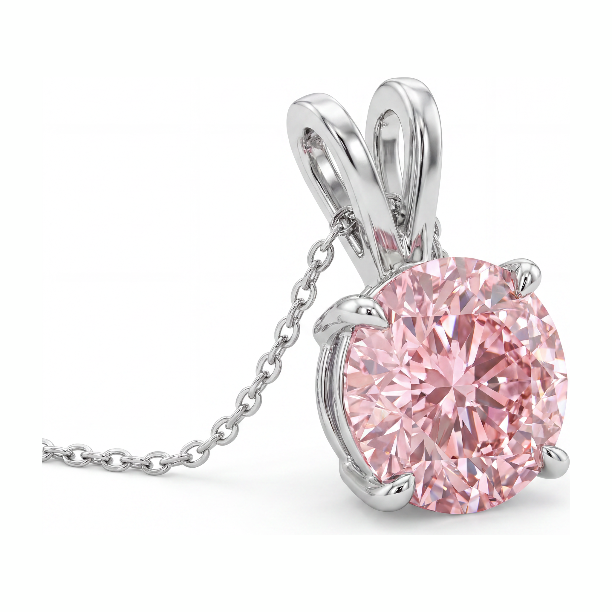 Pink Diamond Necklace 5 Carat Lab Grown Round Solitaire Pendant 14K White Gold