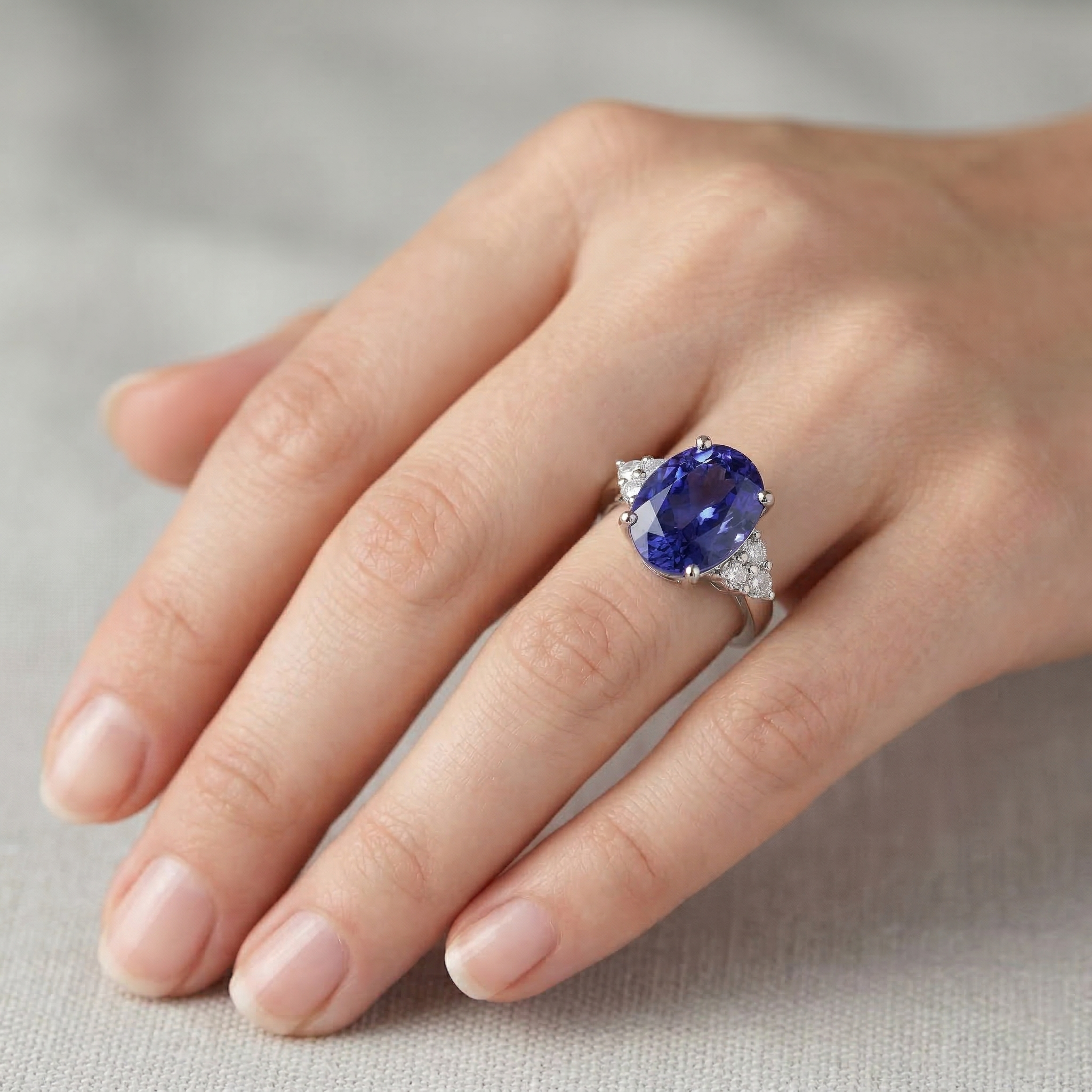 5.30 Ct Oval Sri Lankan Sapphire Natural Earth Mined DIAMOND ( NOT LAB GROWN ) Ring White Gold 14K