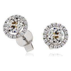 Real Old Mine Cut Brilliant Diamond Stud Earrings 1.50 ct