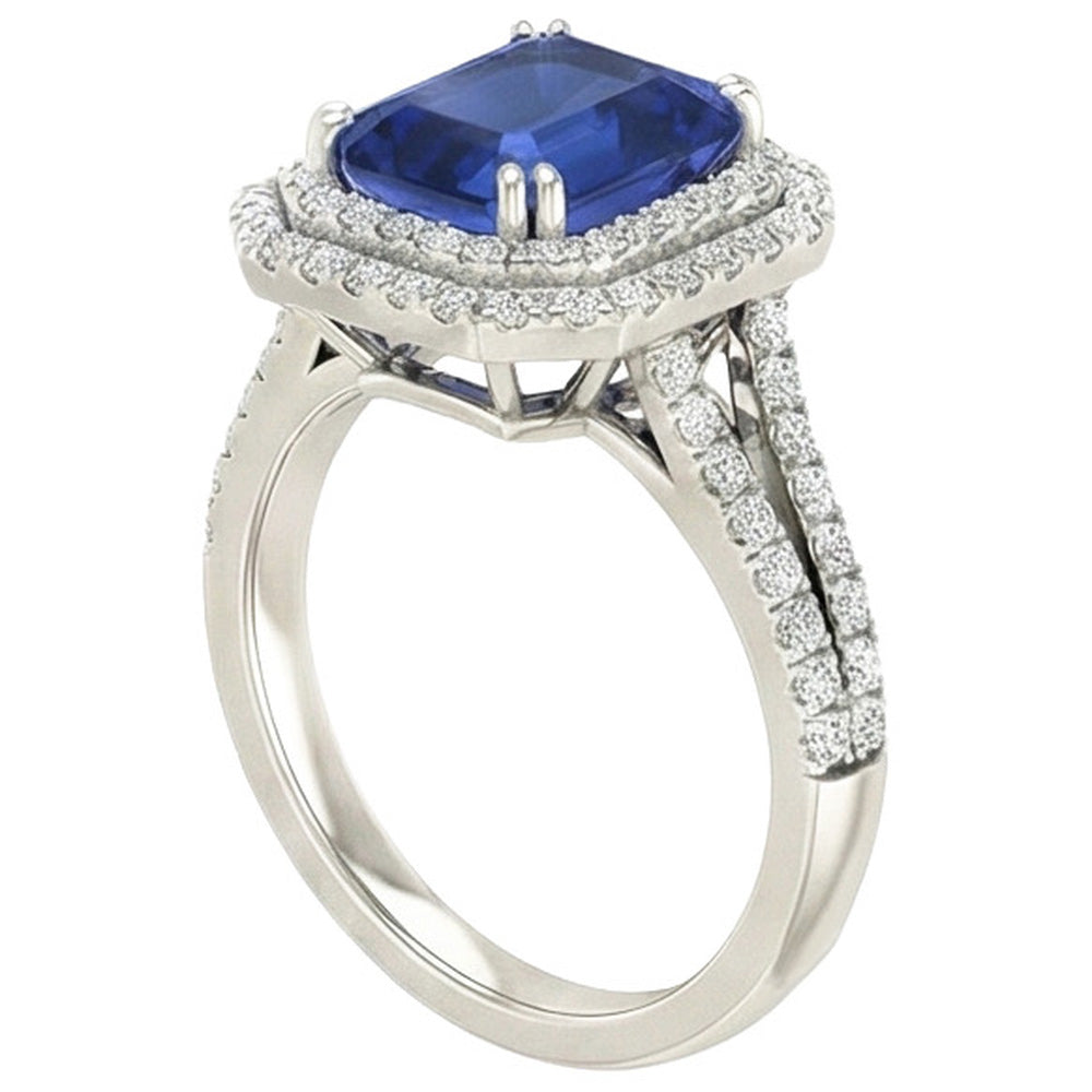 5 Ct. Blue Sapphire With Natural Earth Mined DIAMOND ( NOT LAB GROWN ) Ring Solitaire With Accents Jewellery