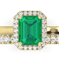 5 Ct Halo Green Emerald Ring Set