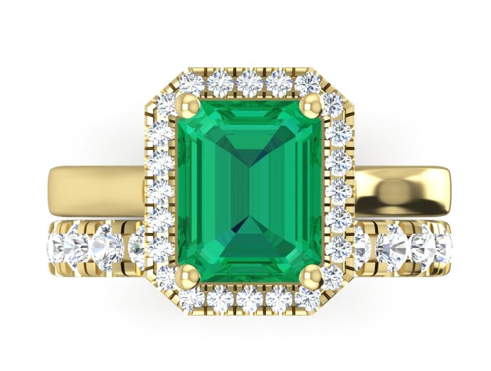 5 Ct Halo Green Emerald Ring Set