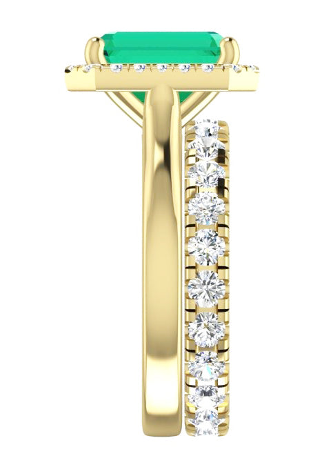 5 Ct Halo Green Emerald Ring Set