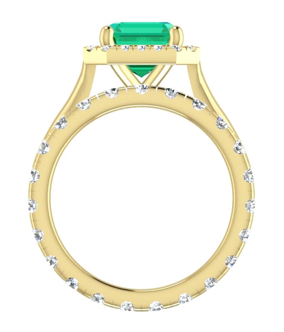 5 Ct Halo Green Emerald Ring Set