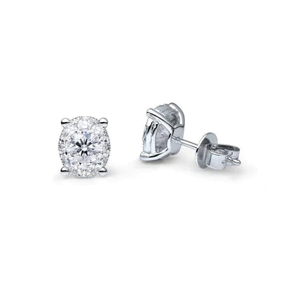 5.00 Carats Real Diamonds Ladies Halo Studs Earrings 14K White Gold New